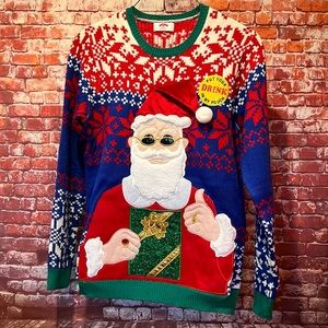 Awesome Ugly Christmas Sweater! Size M Sant can hold your beer for you!